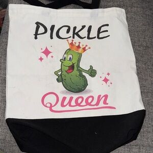 Pickle queen graphic canvas tote bag size 17” x 15”